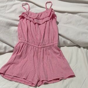 Harper Canyon 7 Charming Pink white dots  Kids Romper ruffled neckline nwot